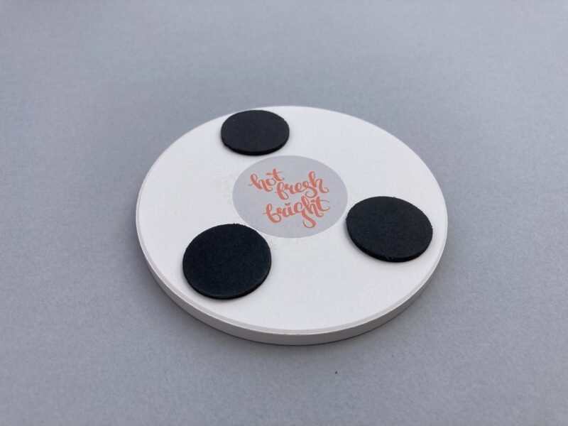 foam pads on reverse of ceramic coaster