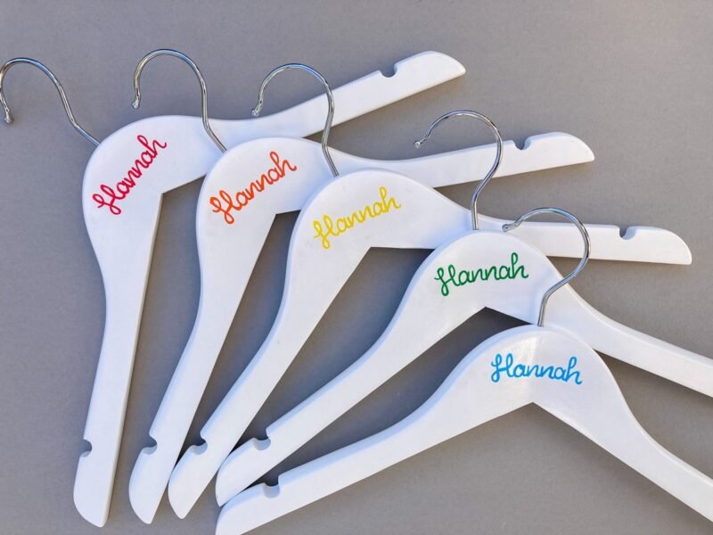 Children's Hannah name hangers set of 5 in rainbow colours