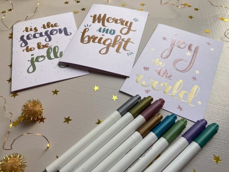 Create beautiful shimmery Christmas cards with a selection of metallic pens in a variety of colours