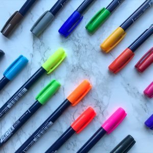 Tombow Fudenosuke calligraphy pens in 10 different colours