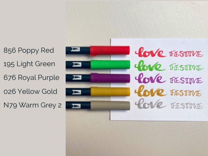 Tombow ABT bundle includes the following colours: 856 Poppy Red, 195 Light Green, 676 Royal Purple, 026 Yellow Gold, N79 Warm Grey 2