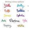 Writing colour options sample: red, orange, yellow, green, light blue, dark blue, purple, pink, gold, silver and black